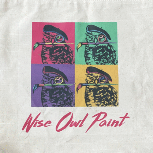 wise owl paint tote up close